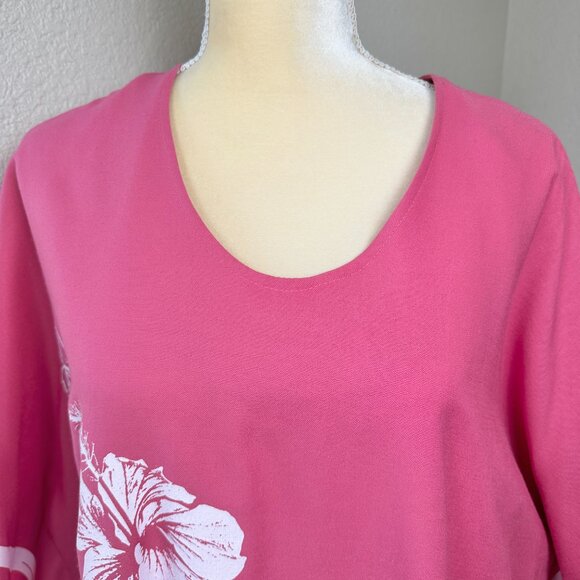 Vintage 70s Hans Jutte Hawaii Kaftan OS Pink Muumuu Dress Hibiscus Floral Hawaii - Picture 2 of 16